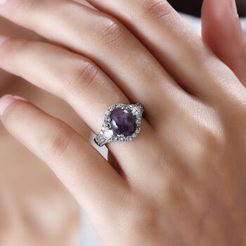 Sternrubin und wei&szlig;er Zirkon-Ring, 925 Silber platiniert  ca. 8,48 ct