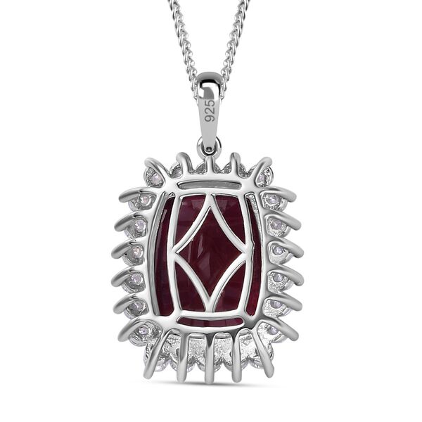 AAA afrikanischer Rubin und Moissanit-Halo-Anh&auml;nger mit Kette in Silber image number 5