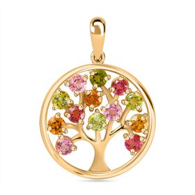 Mehrfarbig-Turmalin Anhänger 925 Silber 750 Gelbgold Vermeil ca. 1.60 ct