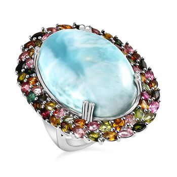 Larimar und mehrfarbiger Turmalin-Halo-Ring - 47,84 ct.