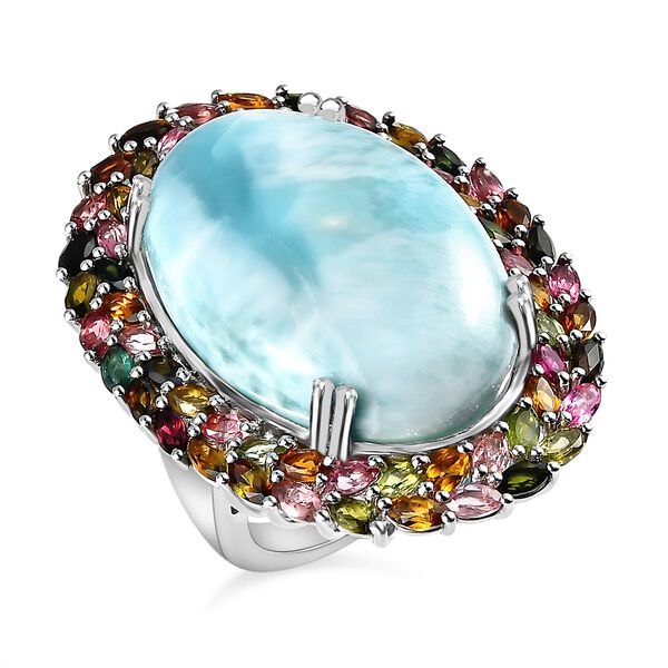 Larimar und mehrfarbiger Turmalin-Halo-Ring - 47,84 ct. image number 3