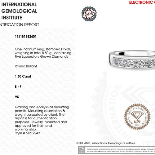 LUXURIANT DIAMOND- IGI zertifizierter VS-EF Labor Diamant Ring in 950 Platin - 1,60 ct. image number 9