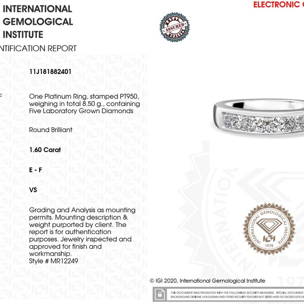 LUXURIANT IGI zertifizierter VS-EF Labor Diamant Ring in 950 Platin - 1,60 ct. image number 9