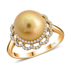 ILIANA  zertifiziert und geprüft AAA goldene Südseeperle und SI Diamant Ring in 750 Gold