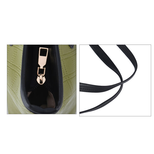 Moderne Handtasche aus naturfreundlichem Kunstleder, Karomuster, Grün image number 4