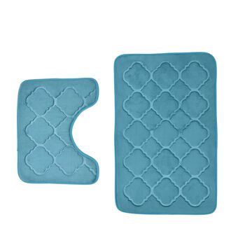 Homesmart -  2er Set gepr&auml;gte Flanell-Badematte mit rutschfester Unterseite (50x80cm), t&uuml;rkis
