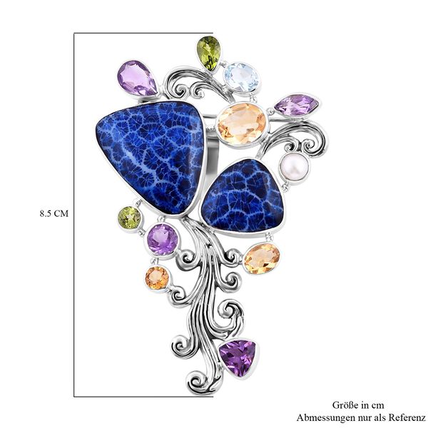 Royal Bali - Blau gefärbte Koralle, Citrin Anhänger und Brosche 925 Silber ca. 30.18 ct image number 5