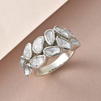 Handgearbeiteter Polki-Diamant-Ring, 925 Silber platiniert  ca. 1,00 ct