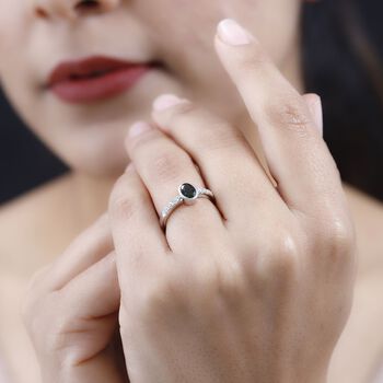 Nat&uuml;rlicher Chromdiopsid, Wei&szlig;er Zirkon Ring, 925 Silber platiniert, (Gr&ouml;&szlig;e 18.00), ca. 0.90 ct