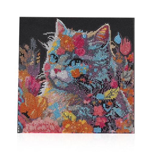 DIY Diamond Painting Leinwand Katze, mehrfarbiges Motiv mit Glitzerakzenten, inkl. MDF-Rahmen, Klebemotiv, Diamanten, Stift, Wachs, Aufbewahrungsbox, 29x29?cm, Katze image number 1