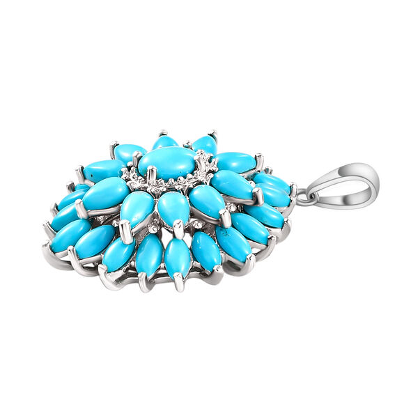 Amerikanischer, nat&uuml;rlicher Sleeping Beauty T&uuml;rkis floraler Cluster-Anh&auml;nger in Silber image number 4