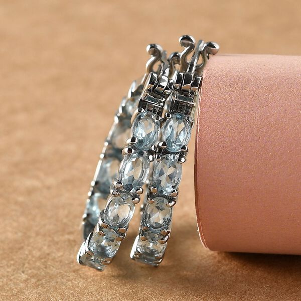 Himmelblaue Topas-Ohrringe, Edelstahl, ca. 10,55 ct image number 2