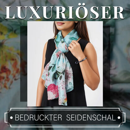 Bedruckter Seidenschal mit Chakra-Edelsteinarmband und Lapislazuli-Armband, Gr&ouml;&szlig;e Schal: 50x170 cm