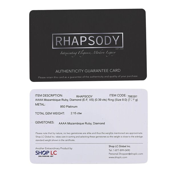 Rhapsody AAAA Natürlicher Mosambik-Rubin, Weißer Diamant Ring 950 Platin (Größe 16.50) ca. 2,15 ct image number 6