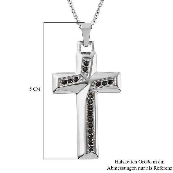 Schwarzer Spinell Kreuz Anh&auml;nger mit Kette 60 cm in Edelstahl ca. 1,10 ct image number 5