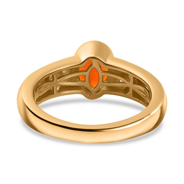AA Salamanca Feueropal, Weißer Zirkon Ring 925 Silber 750 Gelbgold Vermeil (Größe 20.00) ca. 0,83 ct image number 6