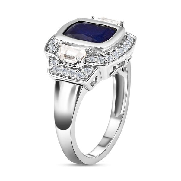 Masoala Saphir (Fissure gefüllt), Weißer Zirkon Ring 925 Silber platiniert (Größe 17.00) ca. 4.33 ct image number 5