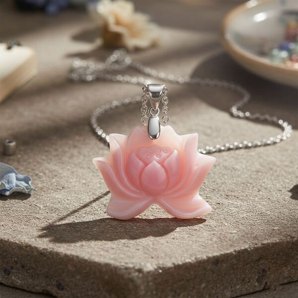 D'Joy Nat&uuml;rlicher Rosa K&ouml;nigsmuschel Perle Schmuckset ca. 50 cm 925 Silber rhodiniert image number 1