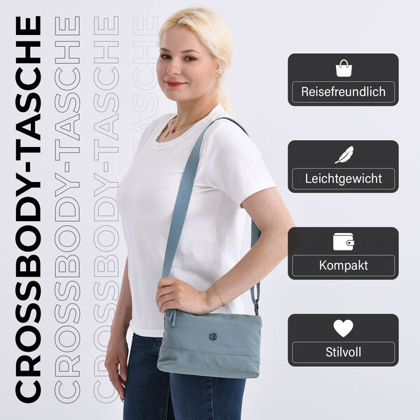 Nylon Crossbody Tasche mit Reißverschlussfächern, verstellbarem Schulterriemen, Blau image number 2