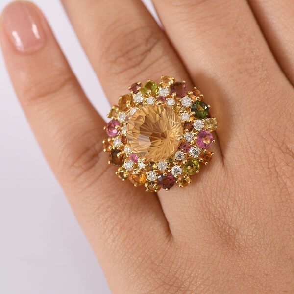 AA Citrin, Mehrfarbig-Turmalin Ring 925 Silber 750 Gelbgold Vermeil (Größe 18.00) ca. 10,75 ct image number 3