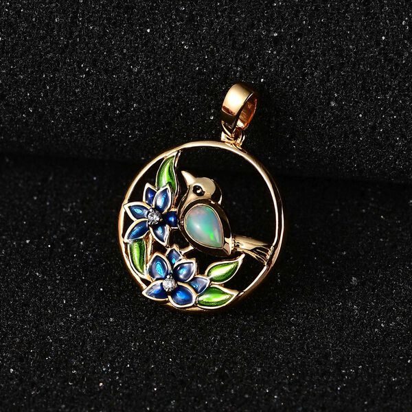 AA nat&uuml;rlicher &auml;thiopischer Welo Opal und Zirkon-Anh&auml;nger - 0,34 ct. image number 3