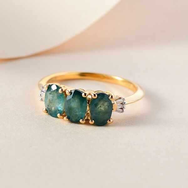 Blaugrüner Grandidierit und weißer Diamant-Ring, 925 Silber Gelbgold Vermeil  ca. 1,37 ct image number 2