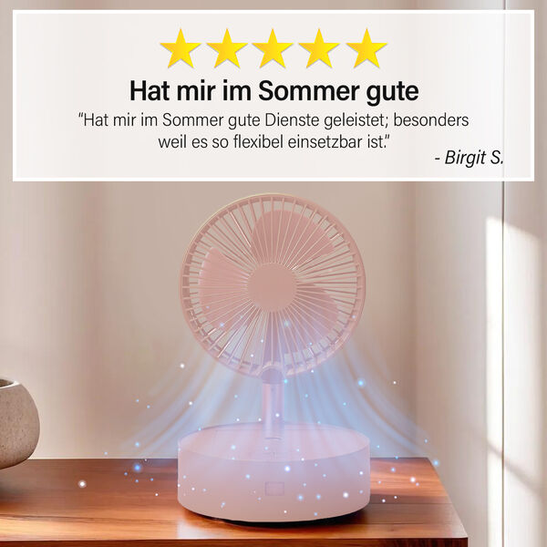 Kabelloser, faltbarer Ventilator mit integriertem Luftbefeuchter, USB-Anschluss, Rosa image number 4
