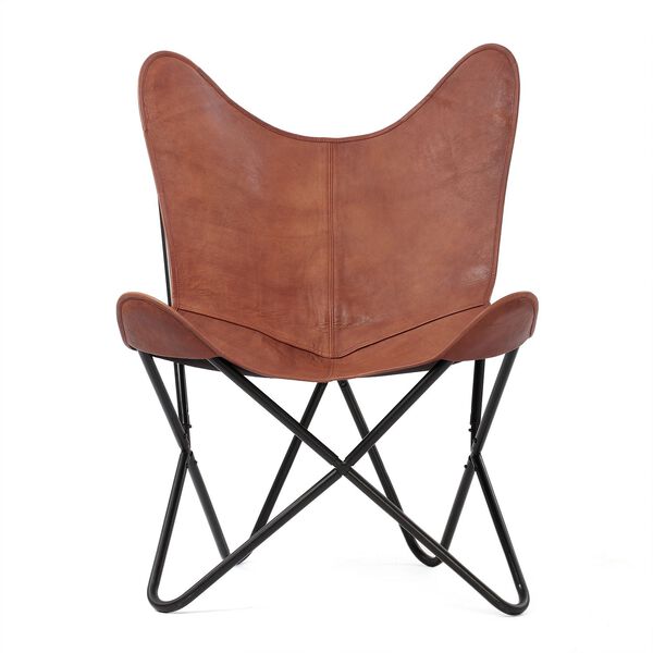 Zusammenklappbarer Butterfly-Sessel aus Echtleder, 92cm, Hellbraun image number 4