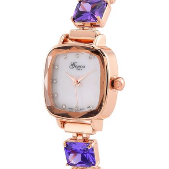 GENOA TIME V2 lila Zirkonia und Kristall Uhr mit japanischem Miyota-Uhrwerk in Ros&eacute;goldton, 19cm