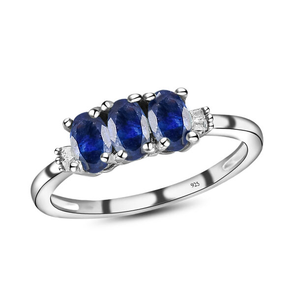 Masoala Saphir und Diamant-Trilogie-Ring, 925 Silber platiniert, 1,13 ct. image number 4