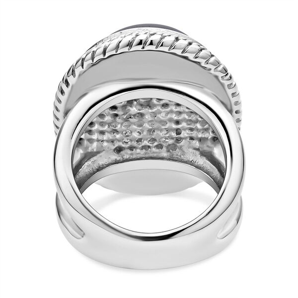 Schwarzer Glasachat Ring Reiner Edelstahl (Gr&ouml;&szlig;e 16.00) ca. 50,00 ct image number 5
