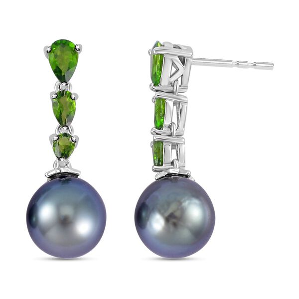 Tahiti Perle, nat&uuml;rlicher Chromdiopsid Ohrringe, 925 Silber rhodiniert, ca. 1.61 ct image number 4