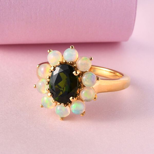 Natürlicher Chromdiopsid und äthiopischer Opal-Ring, 925 Silber vergoldet  ca. 2,07 ct image number 2