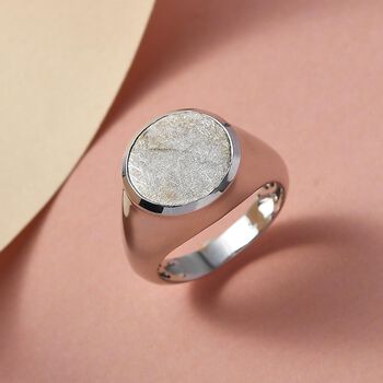 Muonionalusta Meteorit-Ring, 925 Silber platiniert (Gr&ouml;&szlig;e 19.00) ca. 12.70 ct