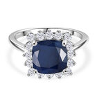 D'Joy AA Diffundierter blauer Saphir, Moissanit Ring 925 Silber rhodiniert (Größe 18.00) ca. 4,53 ct