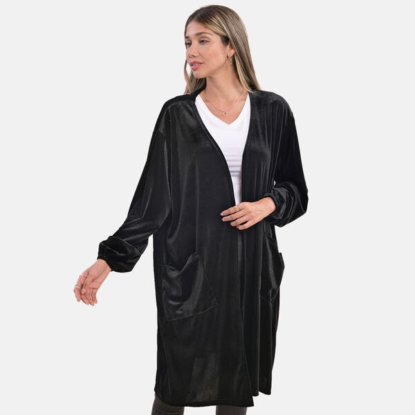 Lange Strickjacke aus Samt, Schwarz image number 2