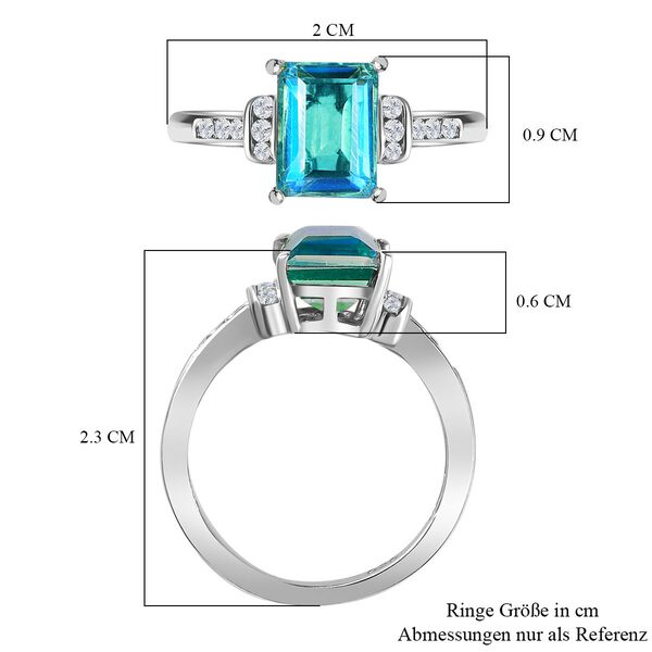 Pfau Quarz Triplette, Wei&szlig;er Zirkon Ring 925 Silber platiniert (Gr&ouml;&szlig;e 19.00) ca. 1,94 ct image number 7