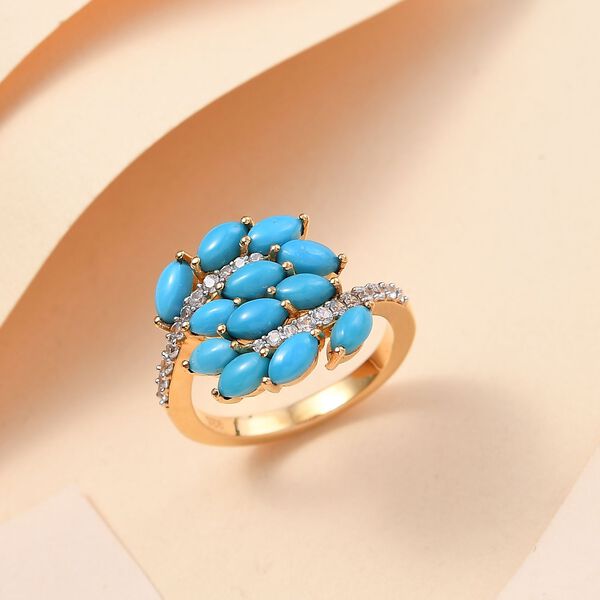 AA Amerikanischer nat&uuml;rlicher Sleeping Beauty T&uuml;rkis und Zirkon Ring - 2,35 ct. image number 2