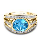 Schweizer Blautopas, weißer Zirkon Ring, 925 Silber Gelbgold Vermeil, (Größe 17.00) ca. 4.40 ct