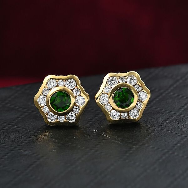 Nat&uuml;rlicher Chromdiopsid, Moissanit Ohrringe 925 Silber vergoldet ca. 1.08 ct image number 2