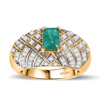 GP Italienische Garten Kollektion - AAA Smaragd, Kanchanaburi Blauer Saphir Ring 925 Silber 750 Gelbgold Vermeil (Gr&ouml;&szlig;e 18.00) ca. 1.91 ct