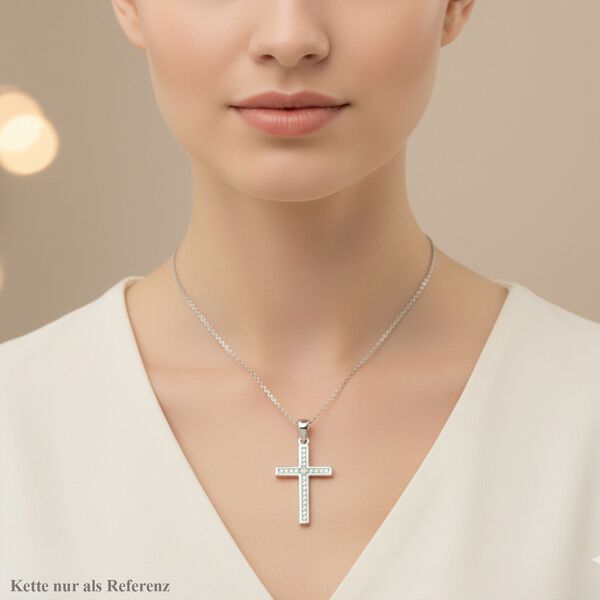 LUSTRO STELLA weißer Zirkonia Anhänger im Kreuz-Design image number 2