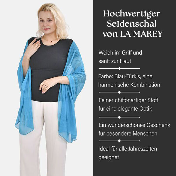 LA MAREY - 100% Maulbeeren-Seidenschal, Chiffon, 60x170 cm, Blau-Türkis image number 2