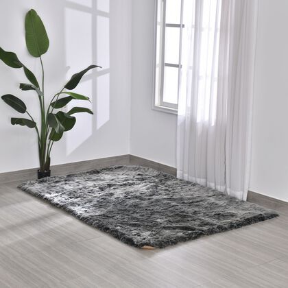 Luxury Edition: 2200 GSM Kunstpelz-Teppich, mit Rutschfeste R&uuml;ckseite aus Wildleder, 160x230cm, schwarz meliert