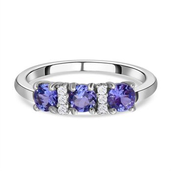 Tansanit und wei&szlig;er Zirkon-Ring, 925 Silber platiniert (Gr&ouml;&szlig;e 17.00) ca. 0,86 ct
