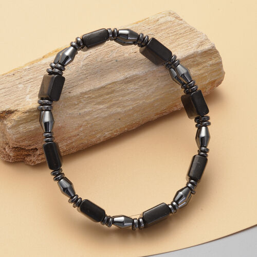 Flexibles Schungit und Hämatit-Armband, 19 cm, ca. 135.00 ct image number 1