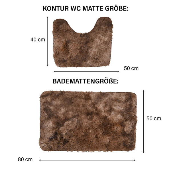 2er Set - Verlauf-Plüsch-Matten mit Anti-Rutsch-Rückseite, Braun image number 3