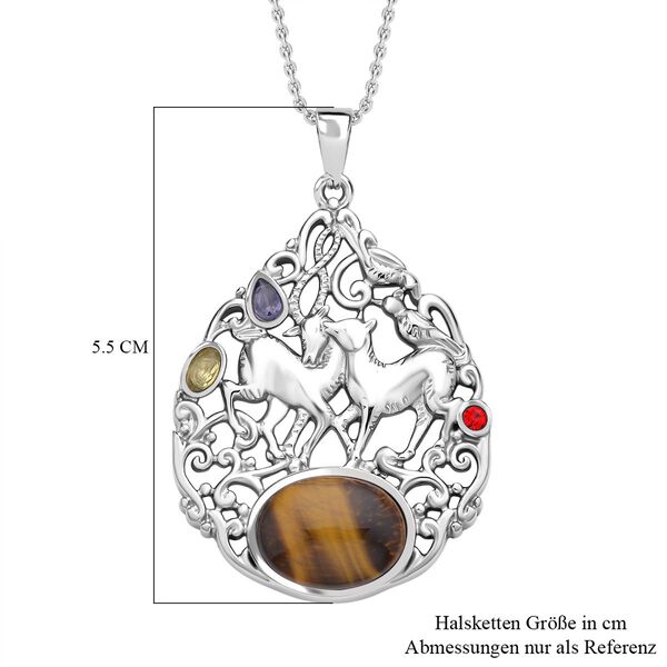 Gelbes Tigerauge, gelber Zirkonia Anhänger mit Kette, 316L Edelstahl ca. 16.20 ct image number 5