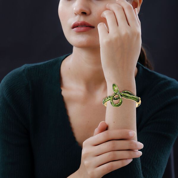 Grün emaillierter weißer Kristall-Armreif, 18cm image number 2