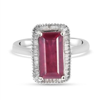 Afrikanischer Rubin und Diamant Halo Ring 925 Silber platiniert (Gr&ouml;&szlig;e 17.00) ca. 4,42 ct